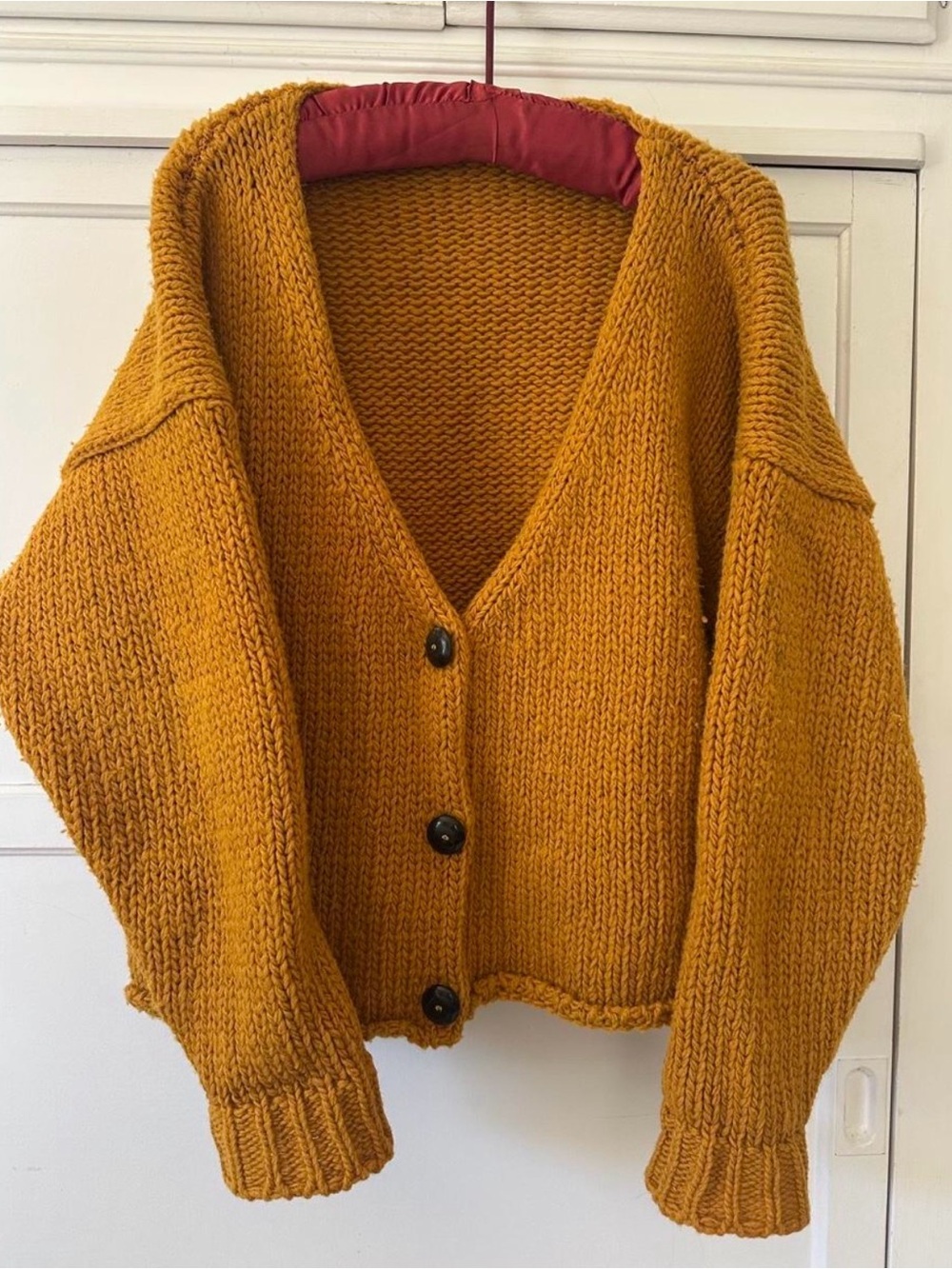 Babaa Mustard Yellow Chunky Knit V-Neck Cardigan - Picture 2 of 2